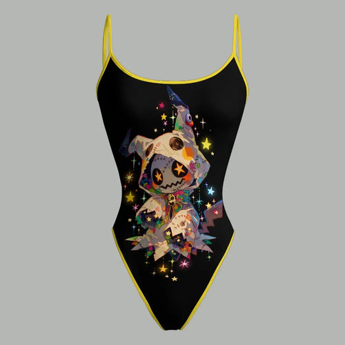 "Pokémon" Bodysuit  & Stretch Black Denim Shorts Two-Piece Set