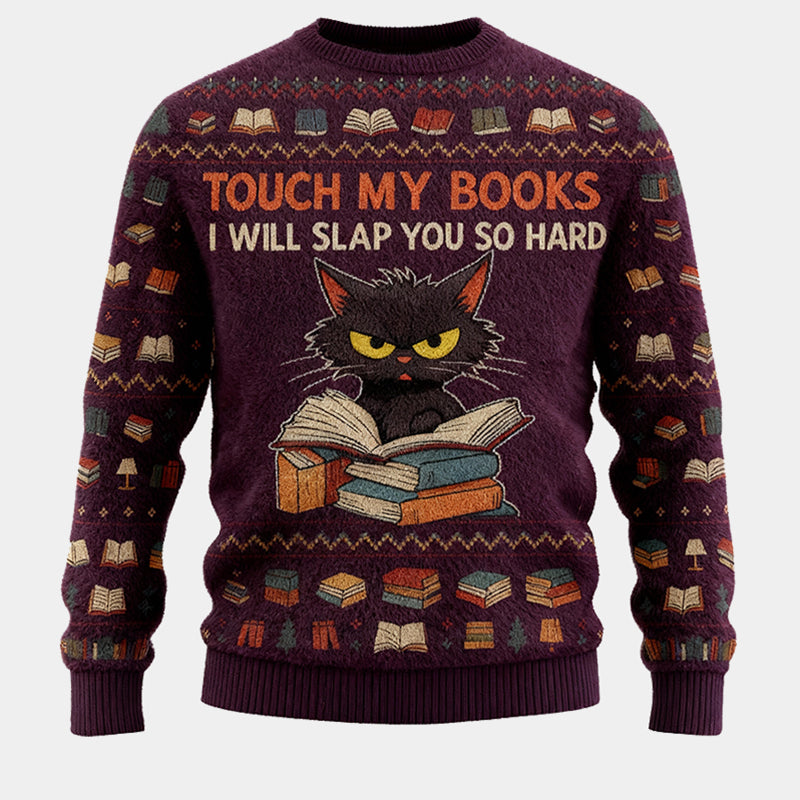 Personalized Fierce Cat Reader Ugly Christmas Sweater Gift for Librarians Book Enthusiasts