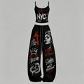 Women's Hip-Hop Style Top & Elasticated Trousers Two-Piece Set