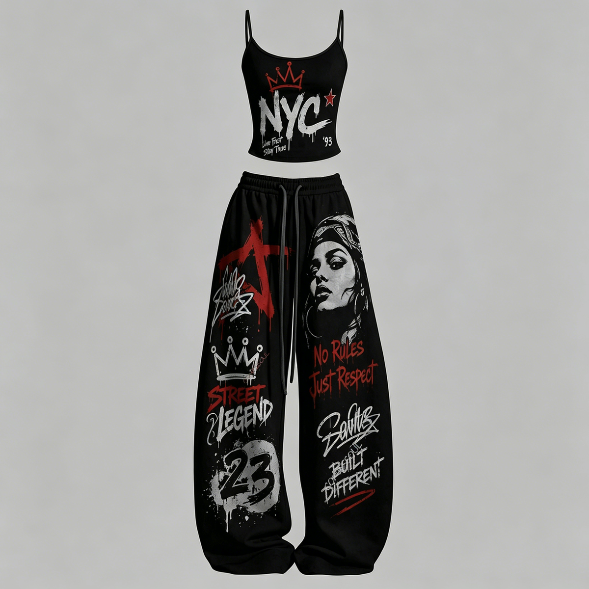 Women's Hip-Hop Style Top & Elasticated Trousers Two-Piece Set