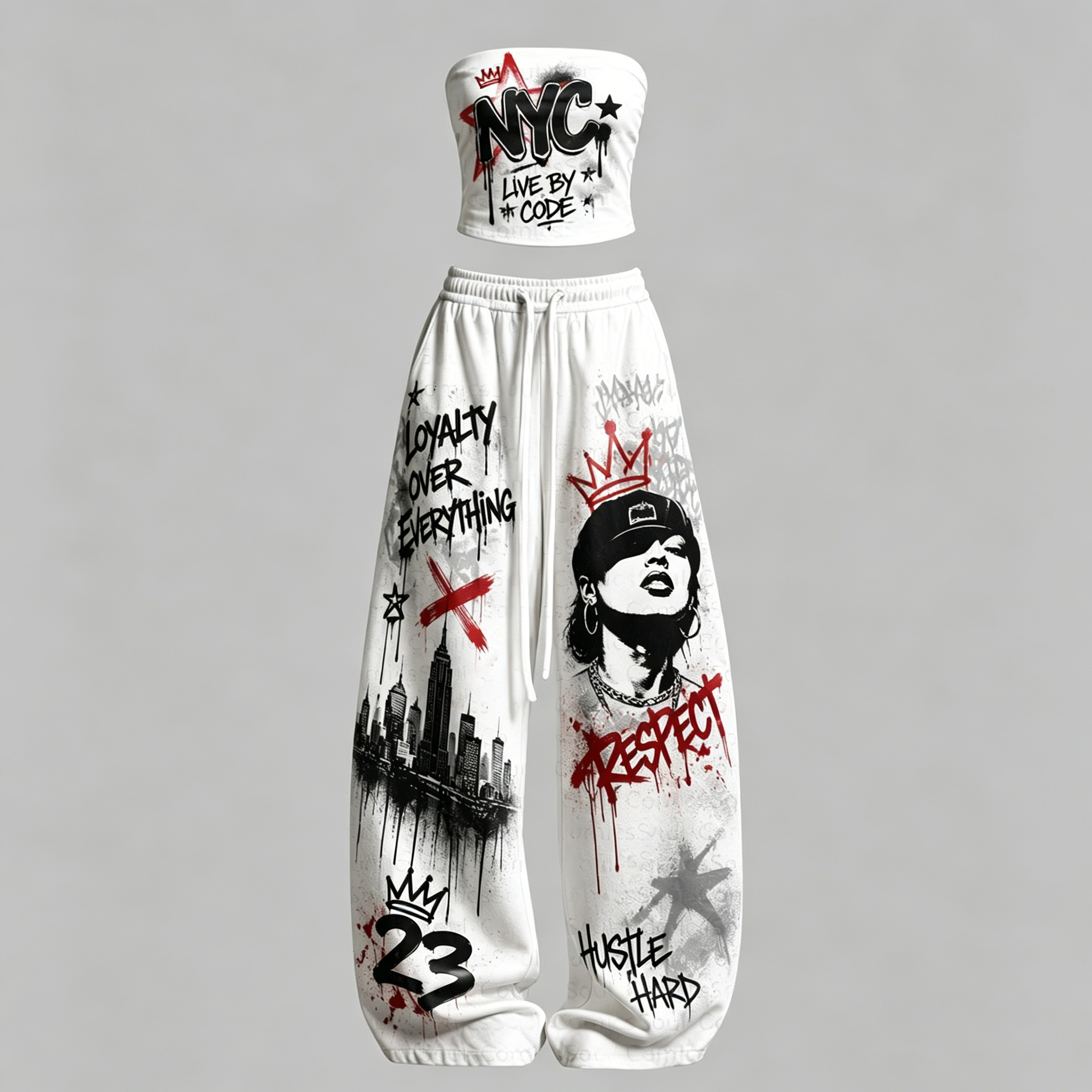 Women's Hip-Hop Style Top & Elasticated Trousers Two-Piece Set