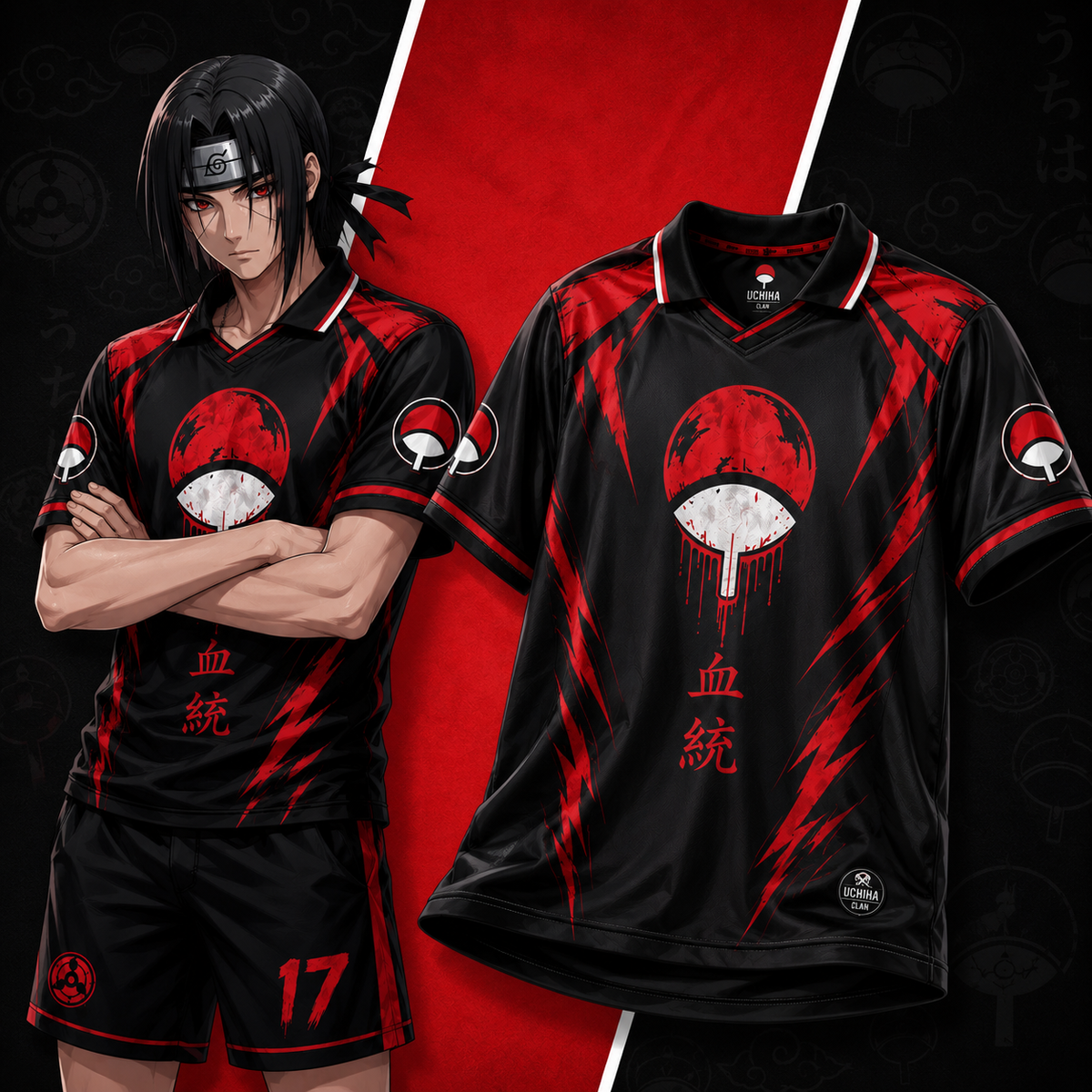 Naruto Itachi Uchiha Anime Crew Neck Football Jersey