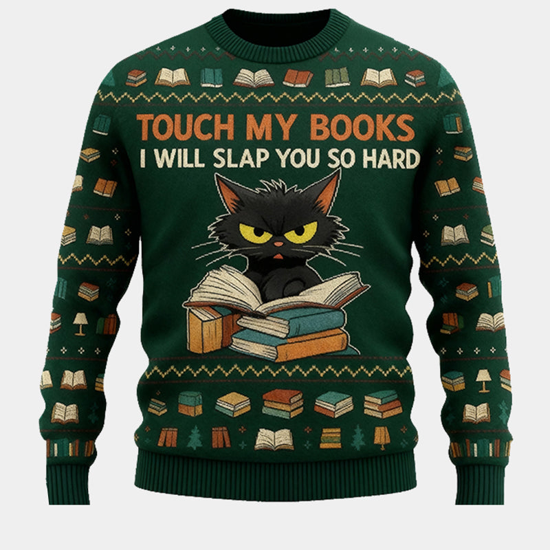 Personalized Fierce Cat Reader Ugly Christmas Sweater Gift for Librarians Book Enthusiasts