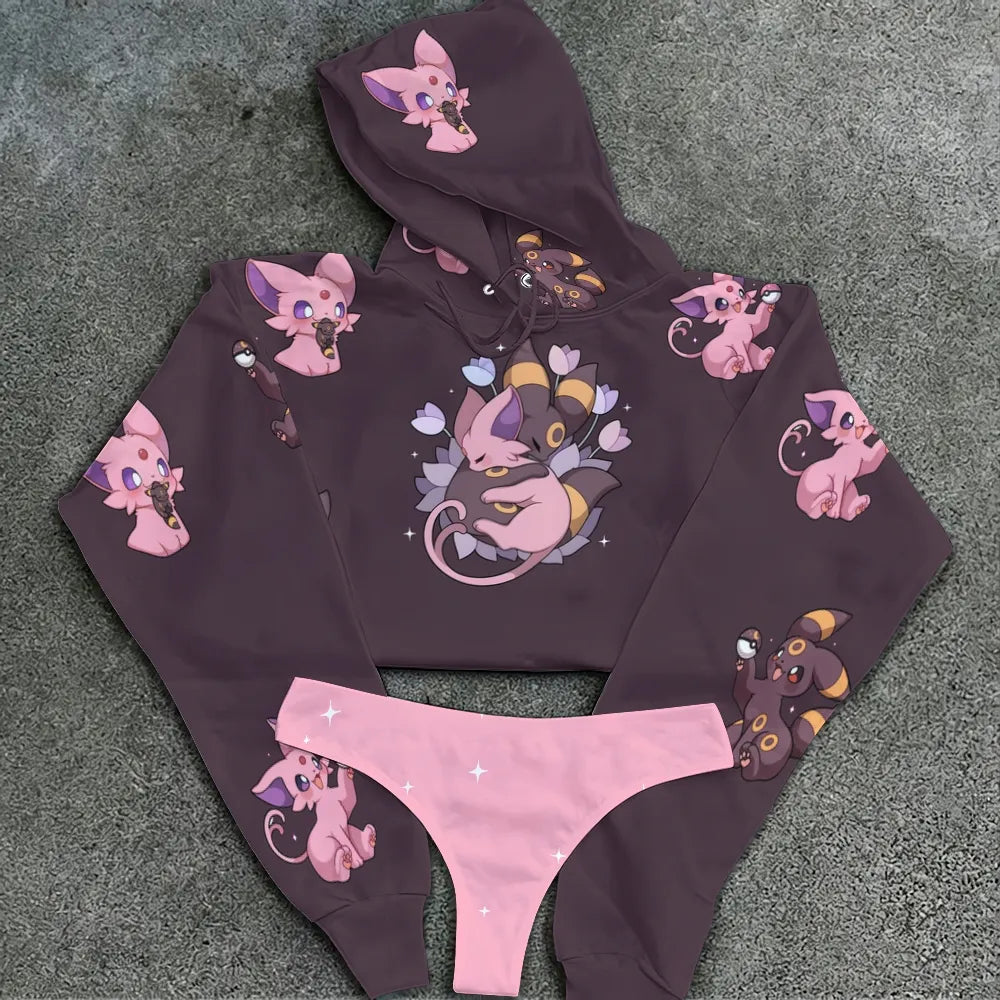 "Pokémon" Women's Cropped Hoodie & Thong Sets