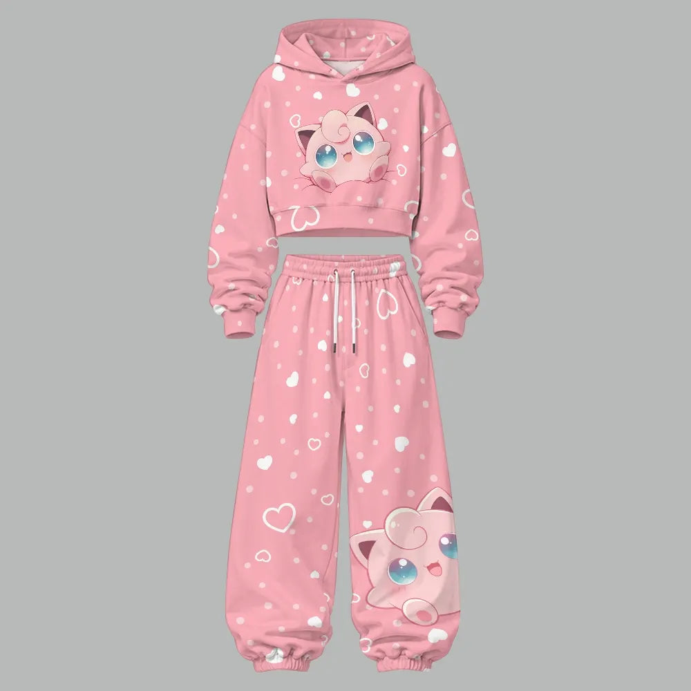 Pokémon Women's Cropped Long Sleeve Hoodie & High Waist Jogger Pants Two Piece Tracksuit Set