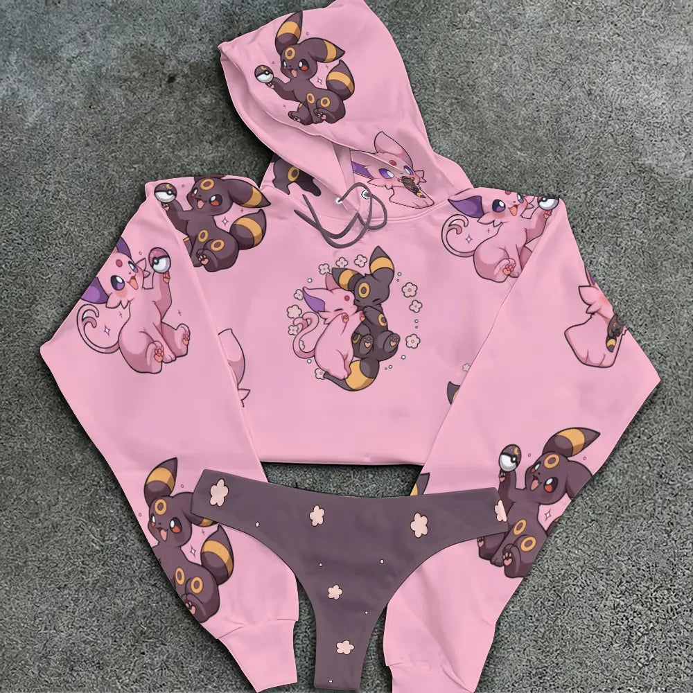 "Pokémon" Women's Cropped Hoodie & Thong Sets