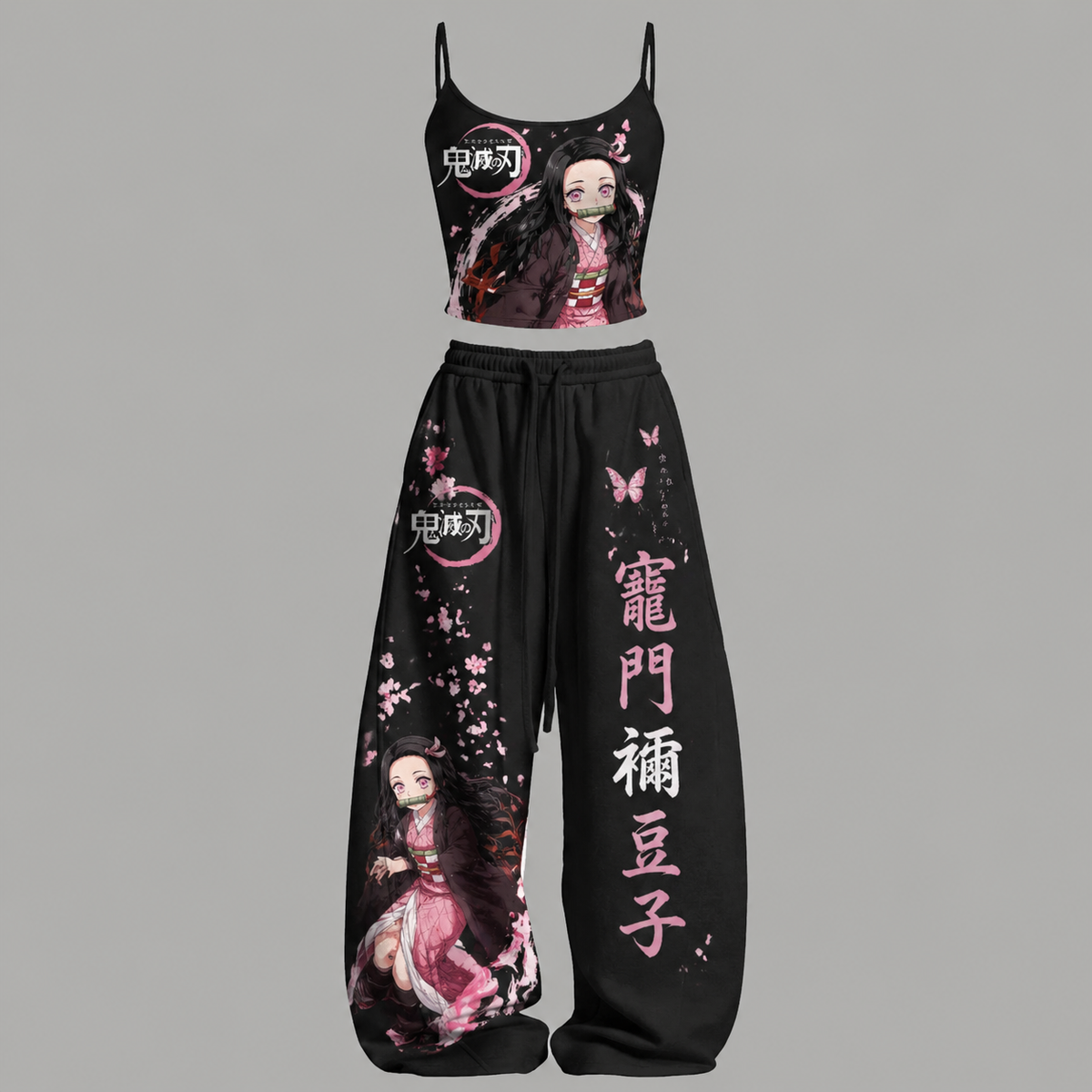 Animescollection Demon Slayer Top & Elasticated Trousers Two-Piece Set