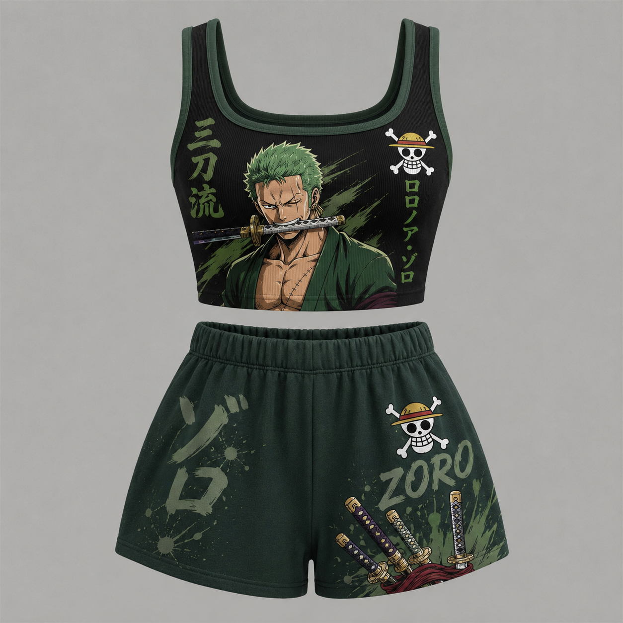Animescollection One Piece Vest and shorts Two-Piece Set