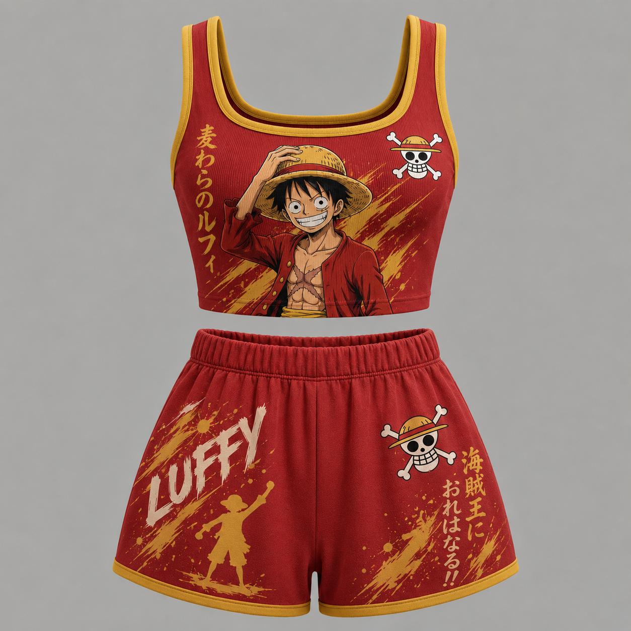 Animescollection One Piece Vest and shorts Two-Piece Set