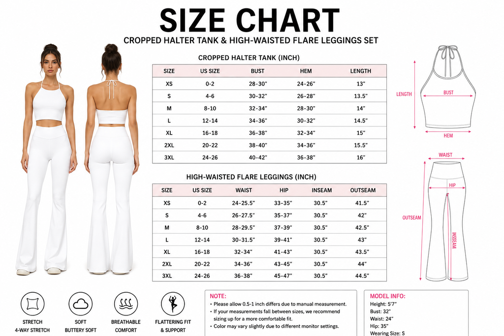 Demon Slayer Halter Crop Top + High Waist Flared Pants Matching 2-Piece Set