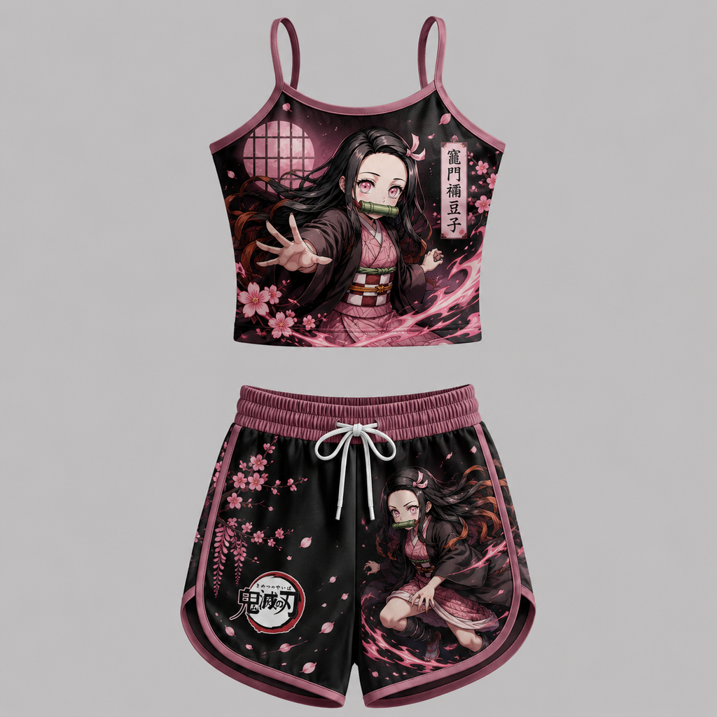 Demon Slayer Anime Shorts and Crop Top Set