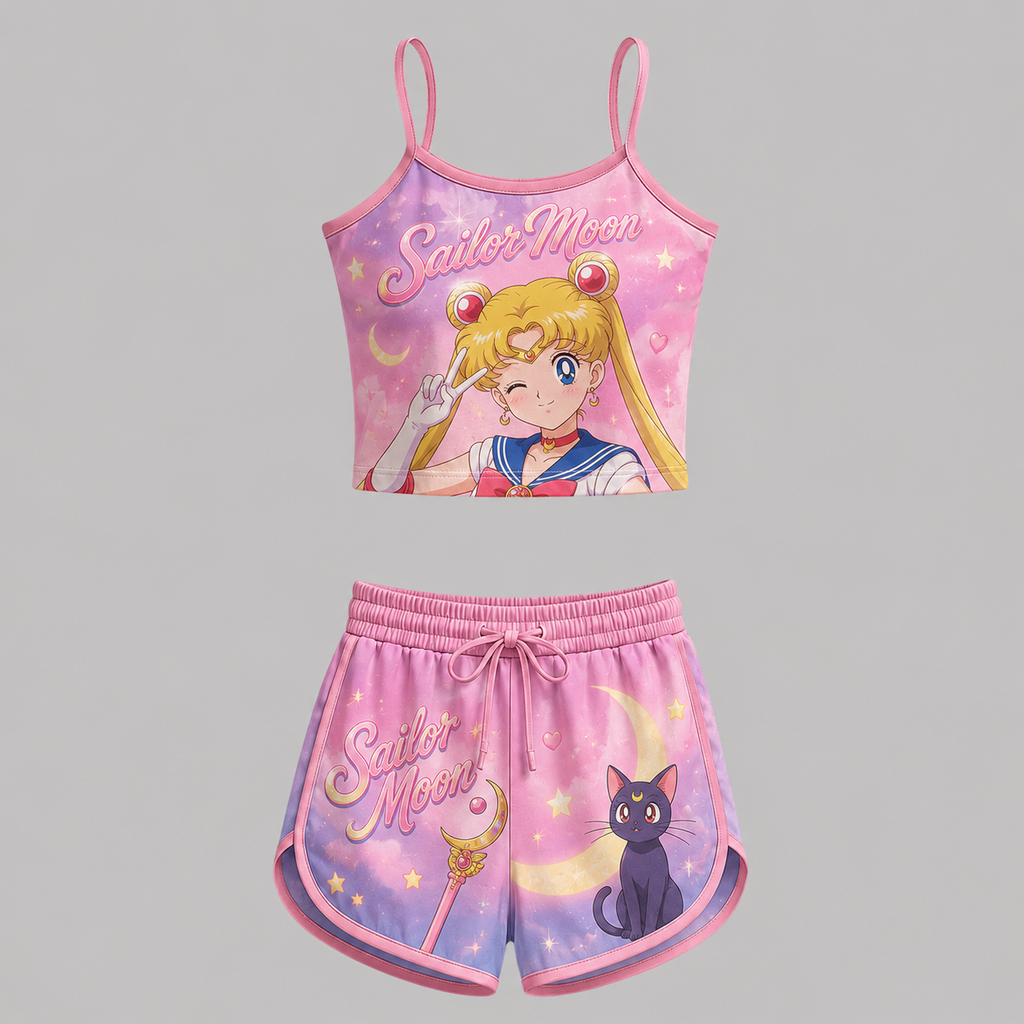 Sailor Moon Anime Shorts and Crop Top Set