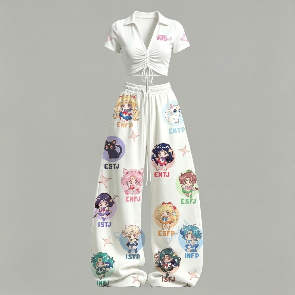 Sailor Moon Drawstring Short Sleeve Top & Long Pants Two-Piece Set
