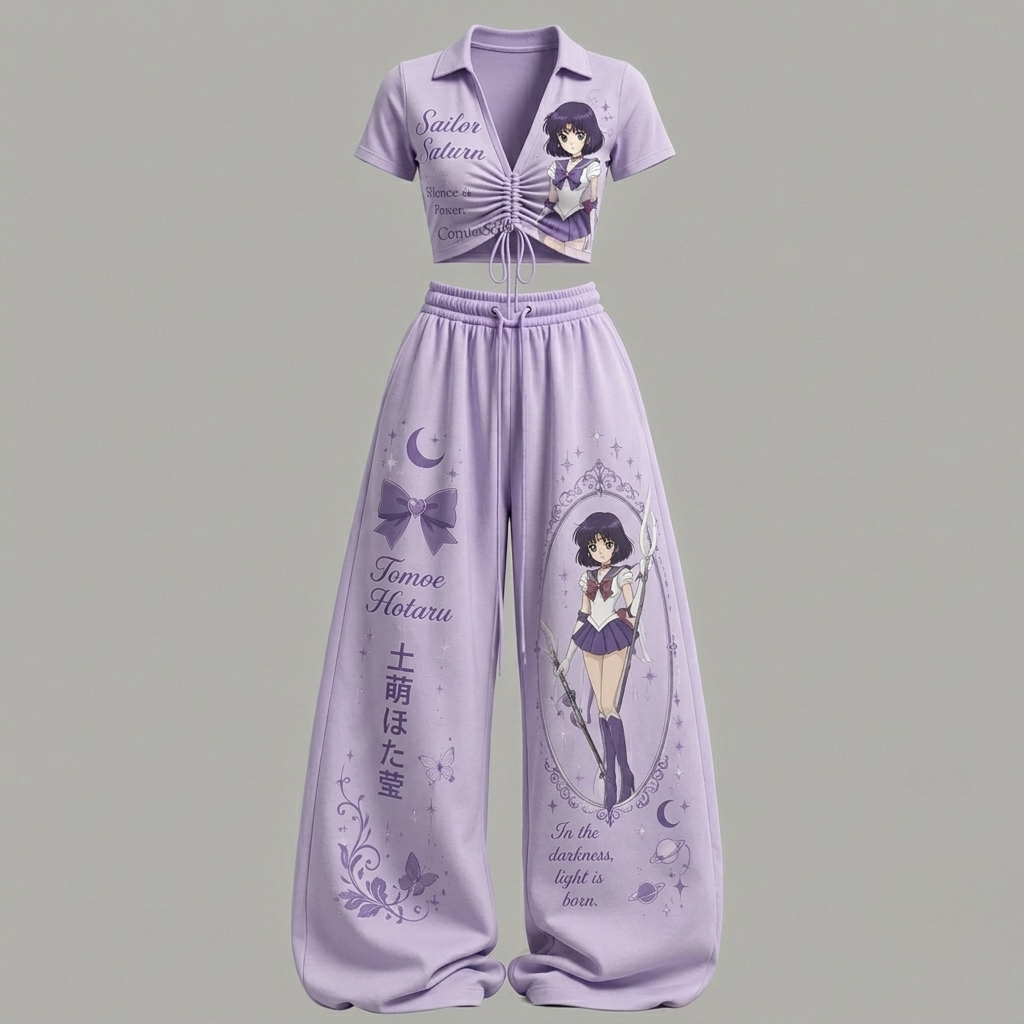 Sailor Moon Drawstring Short Sleeve Top & Long Pants Two-Piece Set