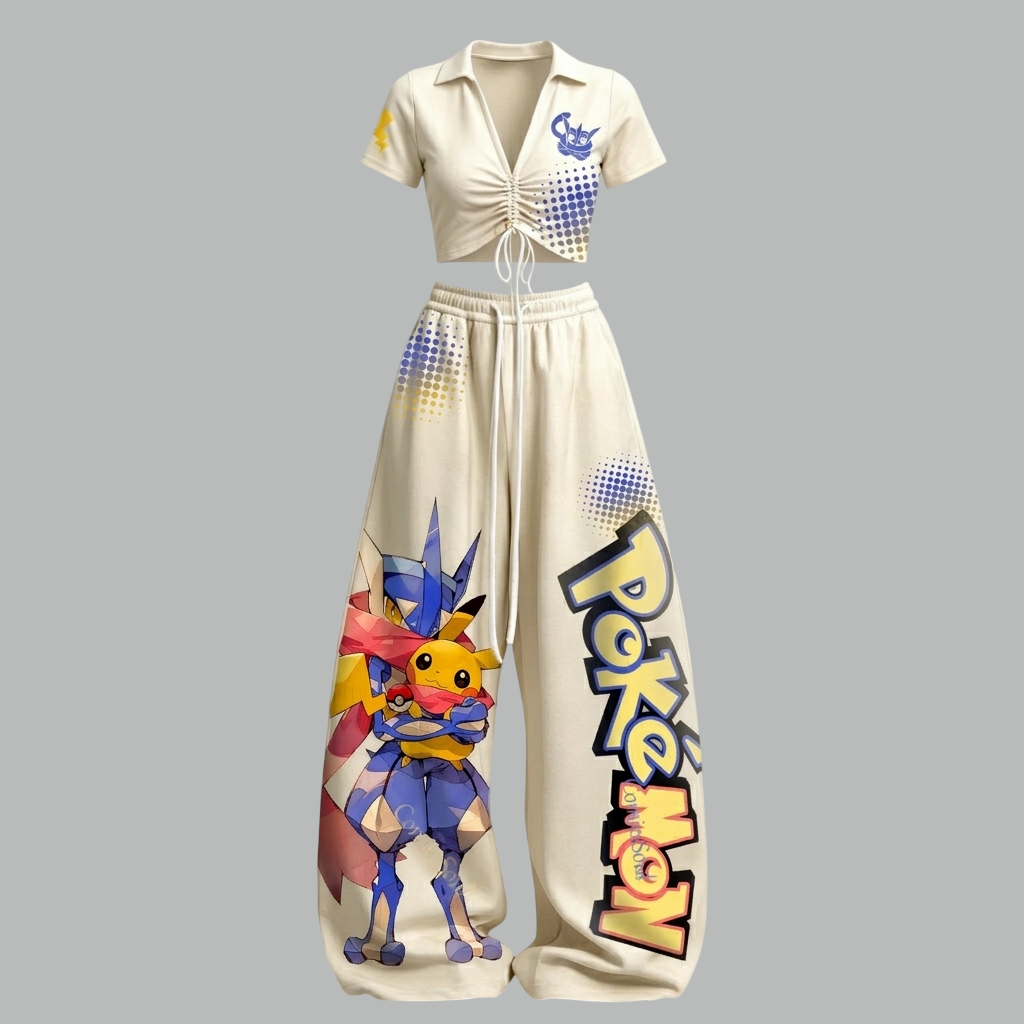 Pokémon Drawstring Short Sleeve Top & Long Pants Two-Piece Set