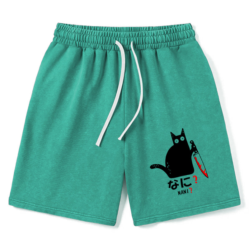 Animescollection A Puzzled Cat Holding A Knife Washed Shorts