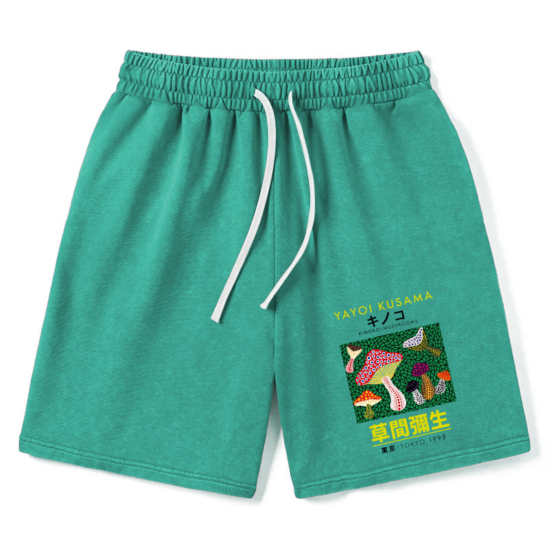 Animescollection Yayoi Kusama Spotted Mushroom Vintage Washed Shorts