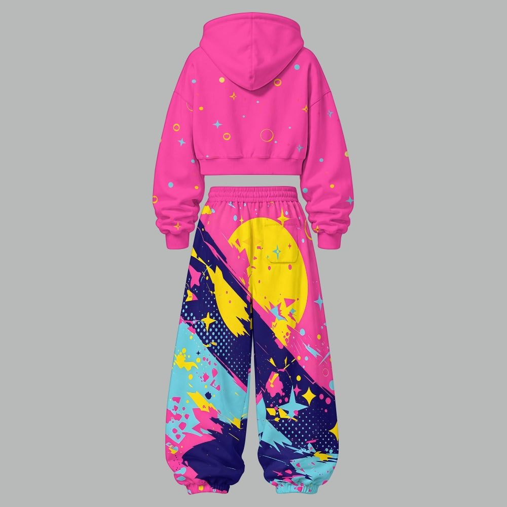 Pokémon Women's Cropped Long Sleeve Hoodie & High Waist Jogger Pants Two Piece Tracksuit Set