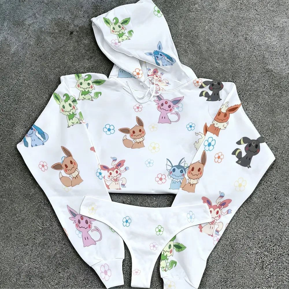 "Pokémon" Women's Cropped Hoodie & Thong Sets
