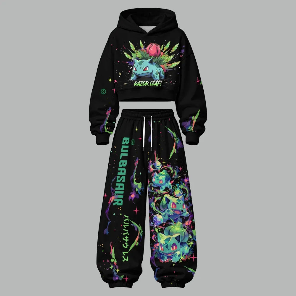 Pokémon Women's Cropped Long Sleeve Hoodie & High Waist Jogger Pants Two Piece Tracksuit Set