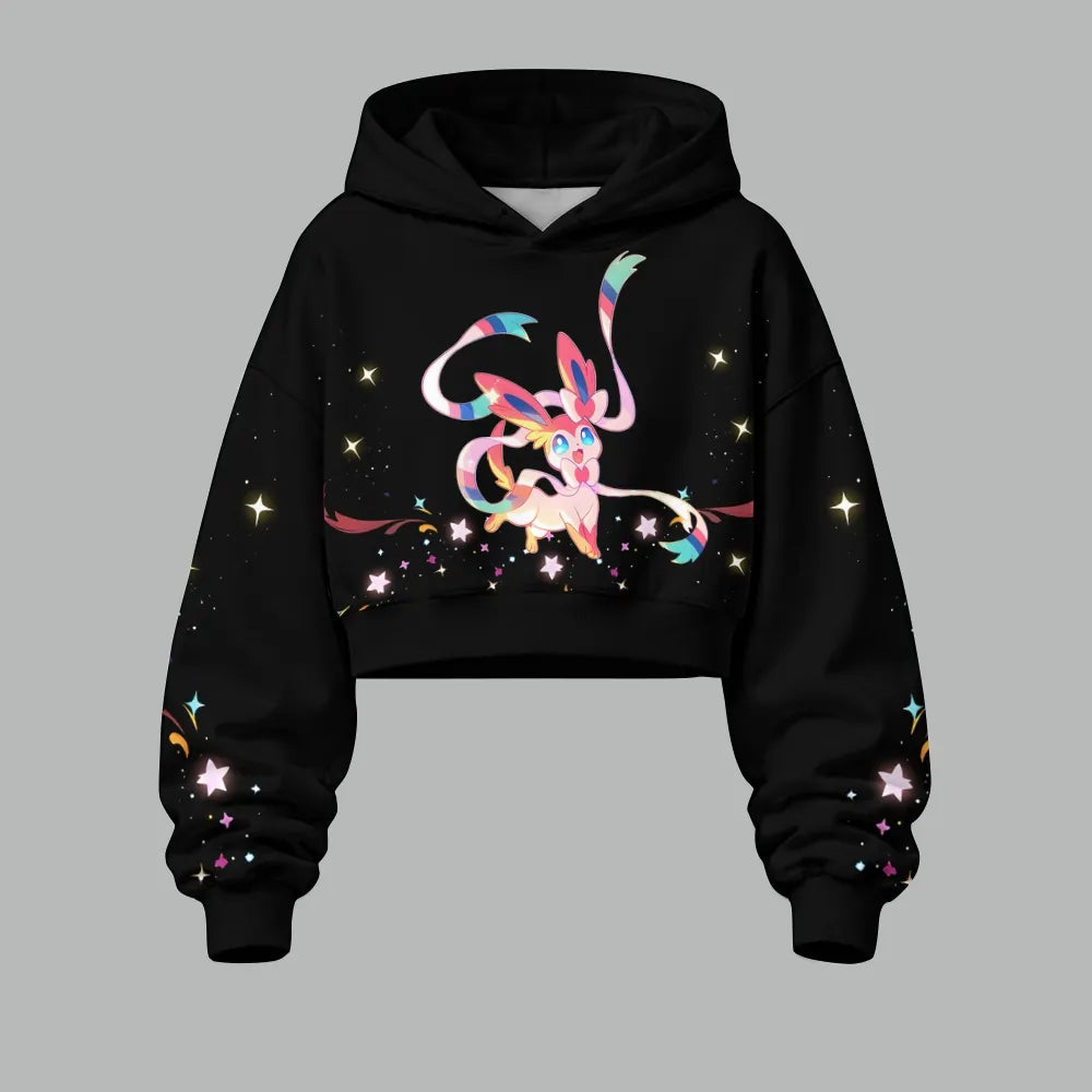 Pokémon Women's Cropped Long Sleeve Hoodie & High Waist Jogger Pants Two Piece Tracksuit Set
