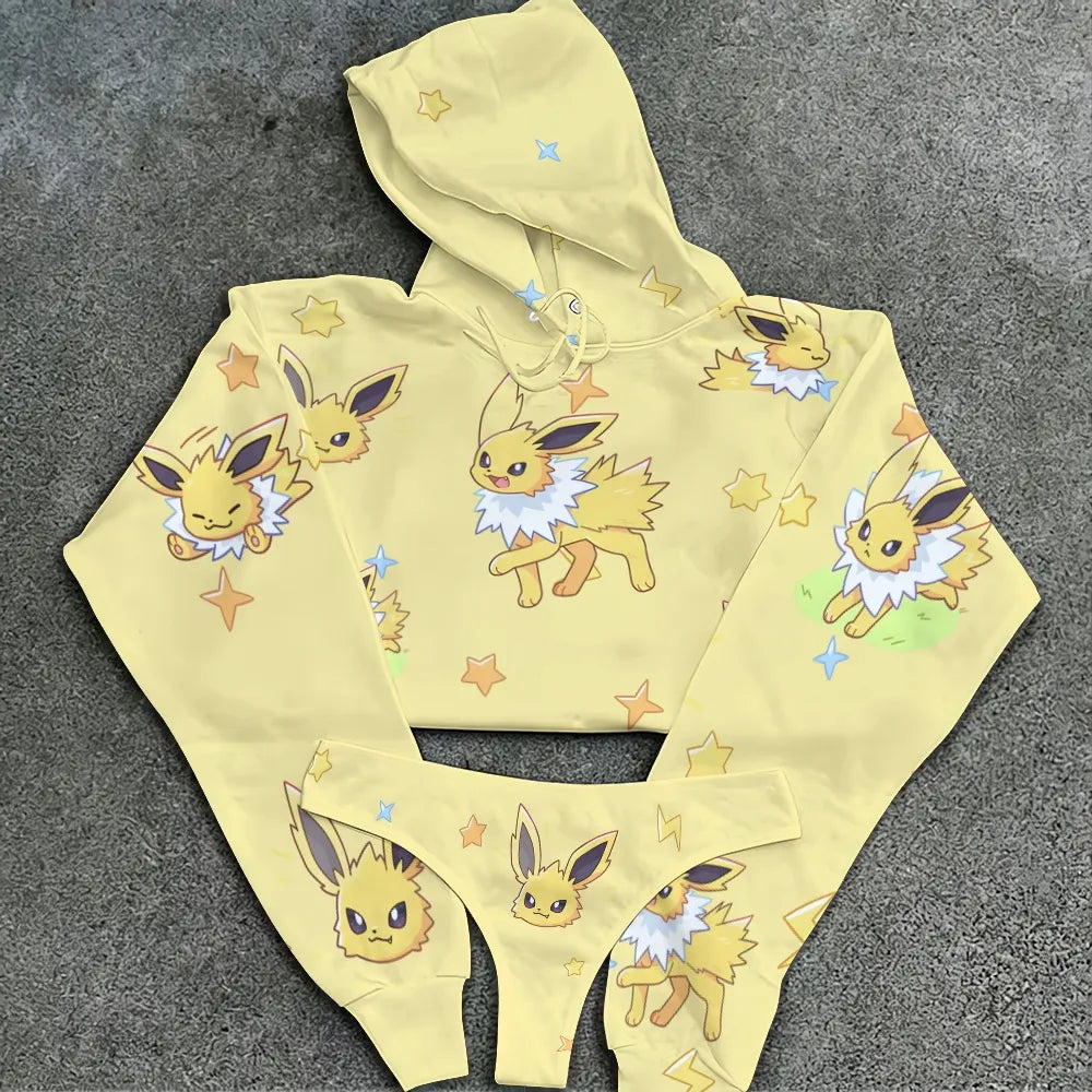 "Pokémon" Women's Cropped Hoodie & Thong Sets