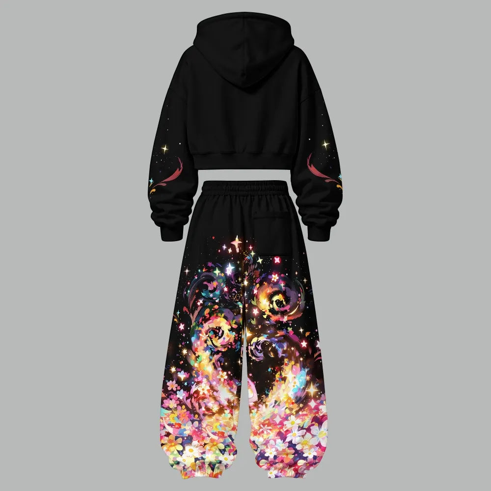Pokémon Women's Cropped Long Sleeve Hoodie & High Waist Jogger Pants Two Piece Tracksuit Set