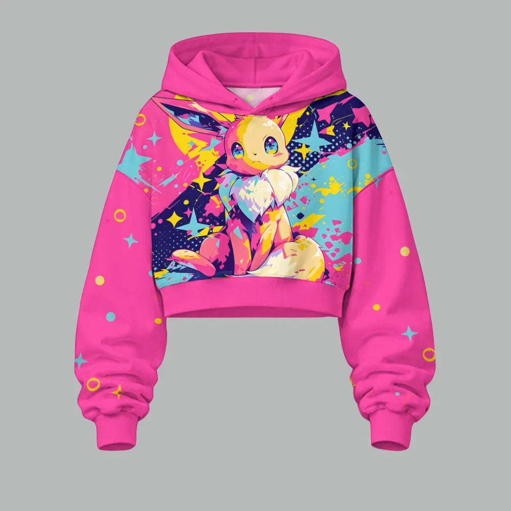 Pokémon Women's Cropped Long Sleeve Hoodie & High Waist Jogger Pants Two Piece Tracksuit Set