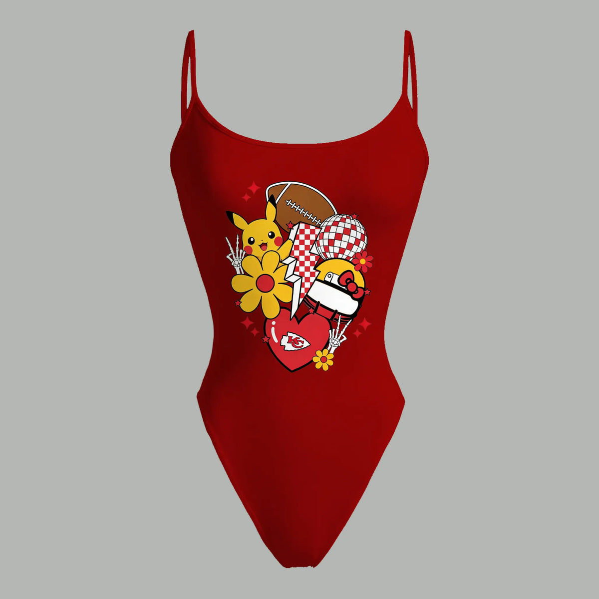 Kansas City Chiefs X Pokémon Bodysuit  & Stretch Black Denim Shorts Two-Piece Set