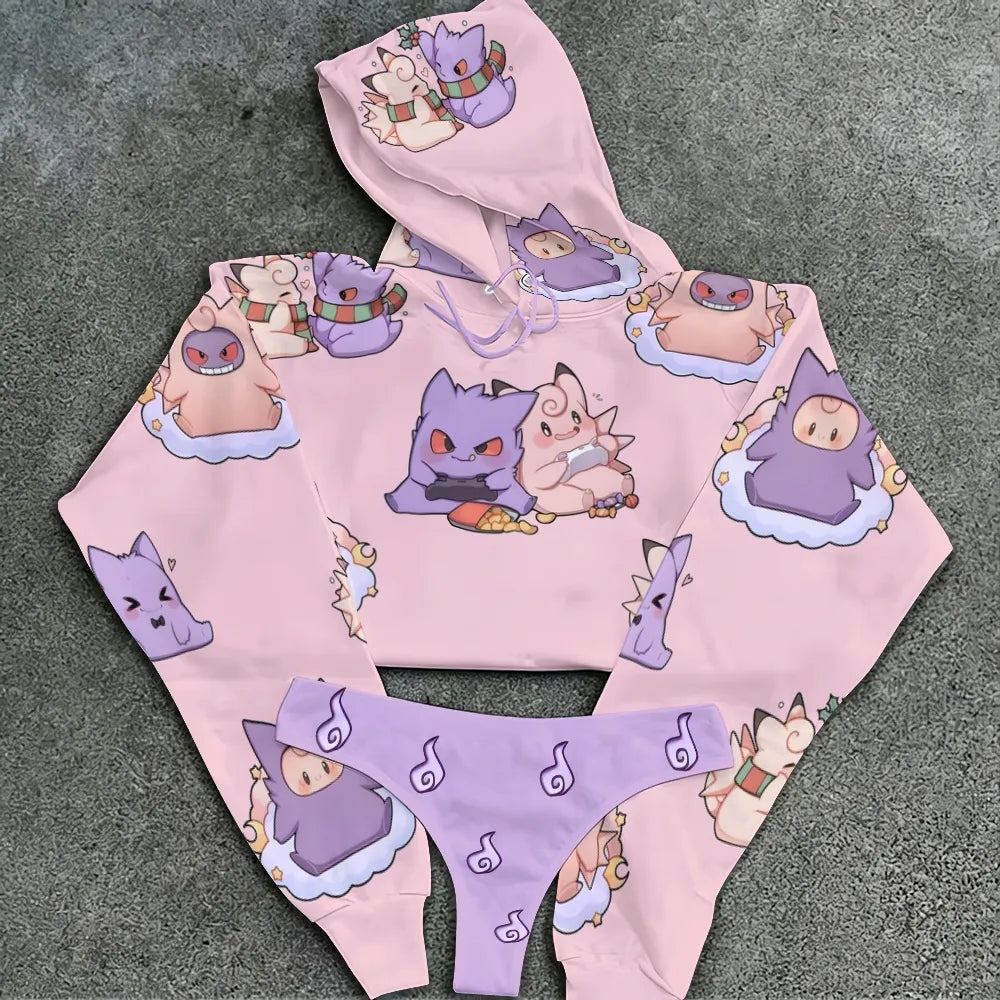 "Pokémon" Women's Cropped Hoodie & Thong Sets