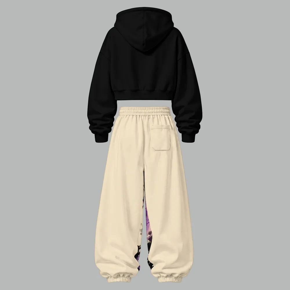 Pokémon Women's Cropped Long Sleeve Hoodie & High Waist Jogger Pants Two Piece Tracksuit Set