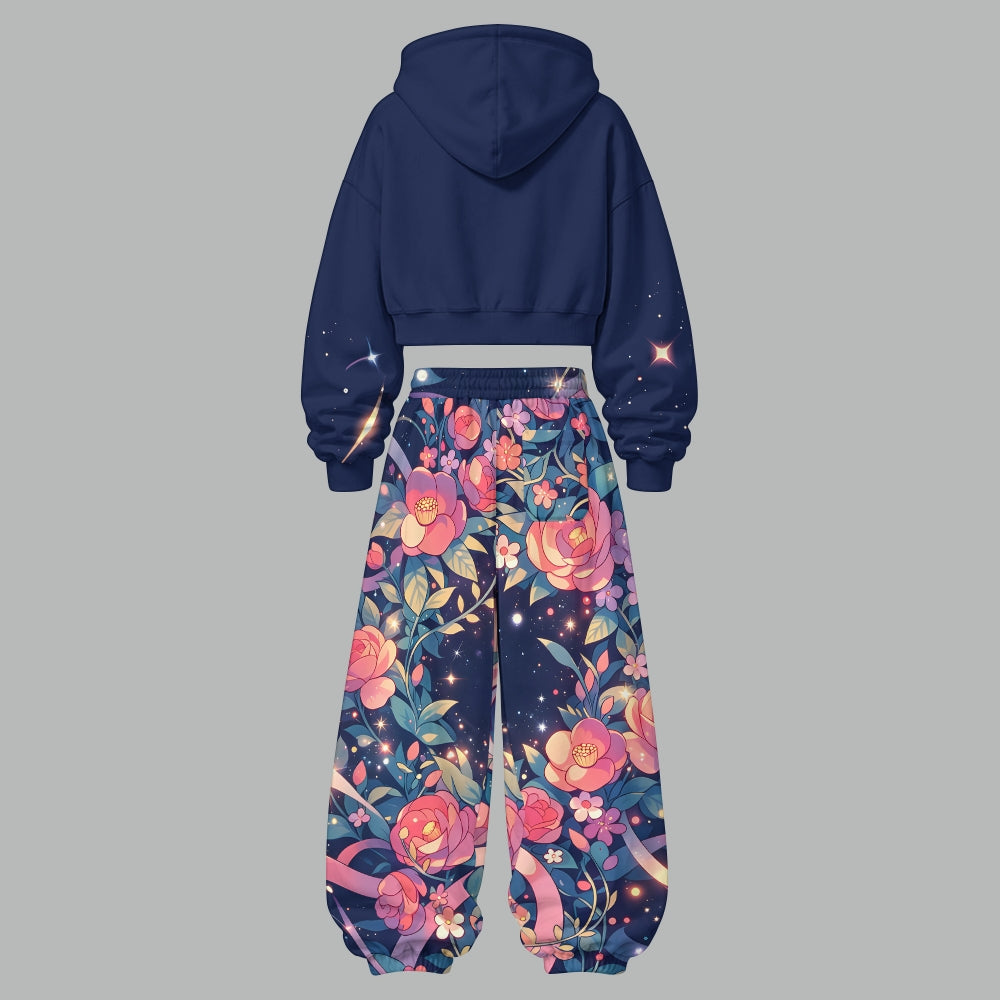 Pokémon Women's Cropped Long Sleeve Hoodie & High Waist Jogger Pants Two Piece Tracksuit Set