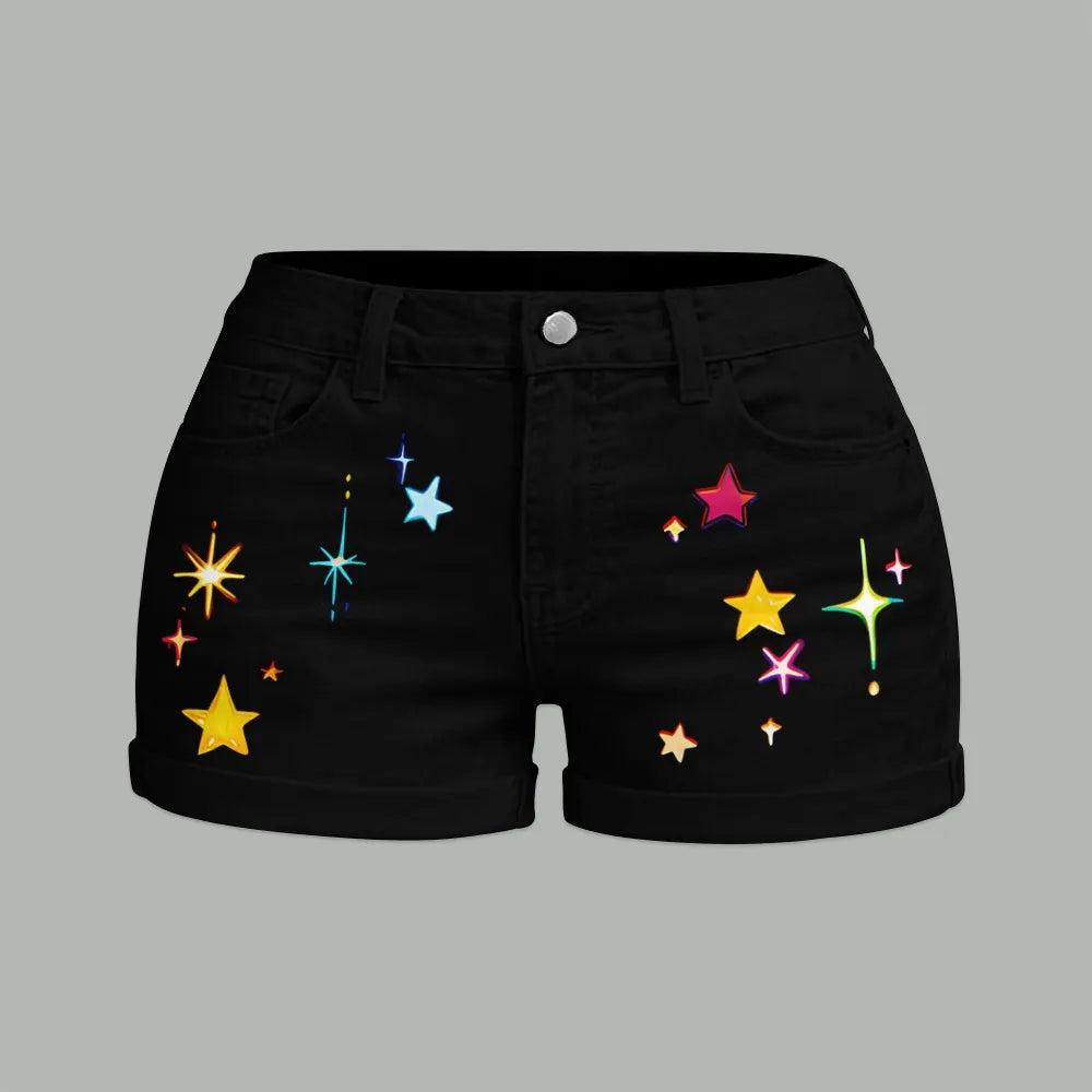 "Pokémon" Bodysuit  & Stretch Black Denim Shorts Two-Piece Set