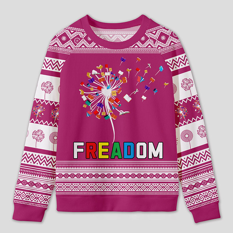 Personalized Rainbow Book Reimagined Dandelion Ugly Sweater Office Holiday Party Gift for Reading Enthusiasts