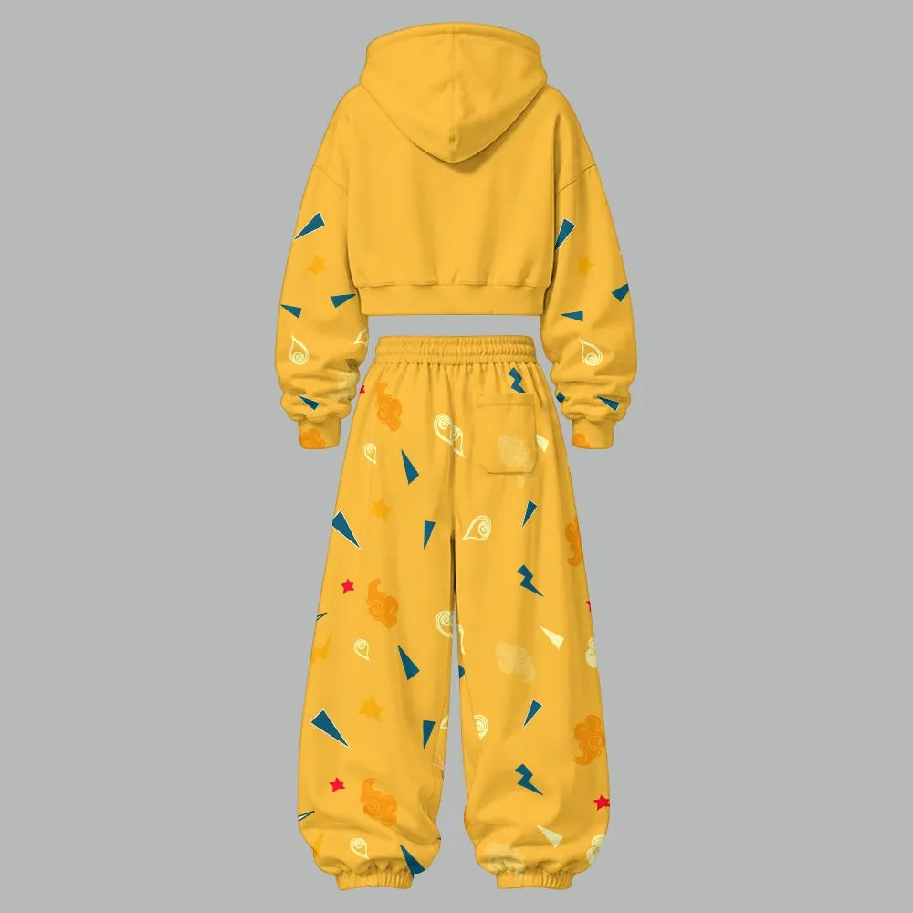 Pokémon Women's Cropped Long Sleeve Hoodie & High Waist Jogger Pants Two Piece Tracksuit Set