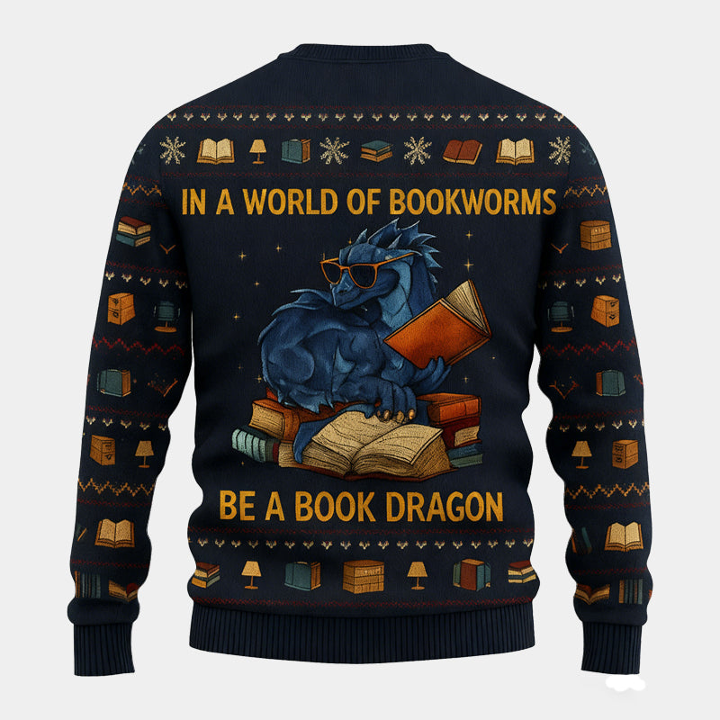 Personalized Funny Dinosaur Reading Ugly Christmas Sweater Gift for Book Lovers