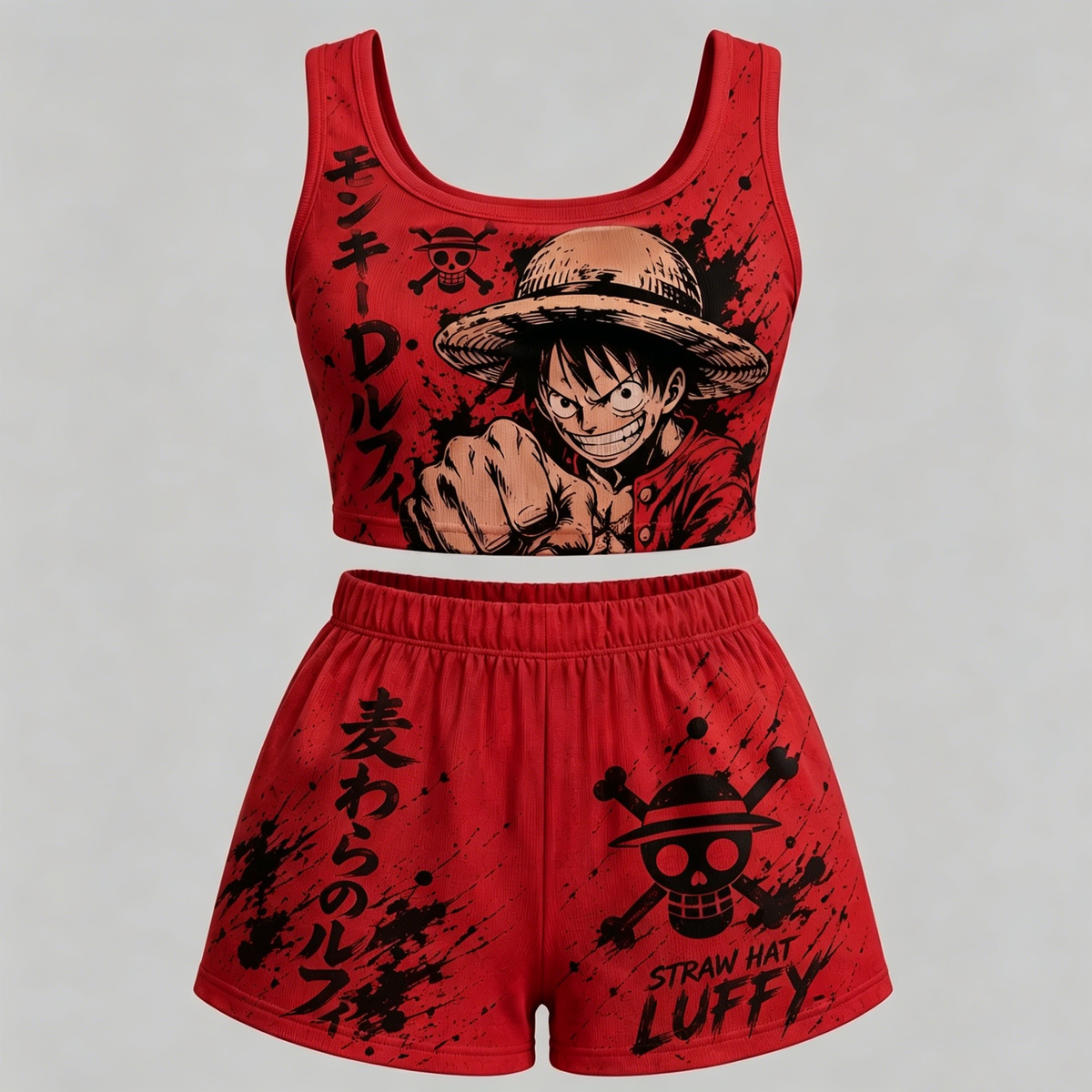 Animescollection One Piece Vest and shorts Two-Piece Set