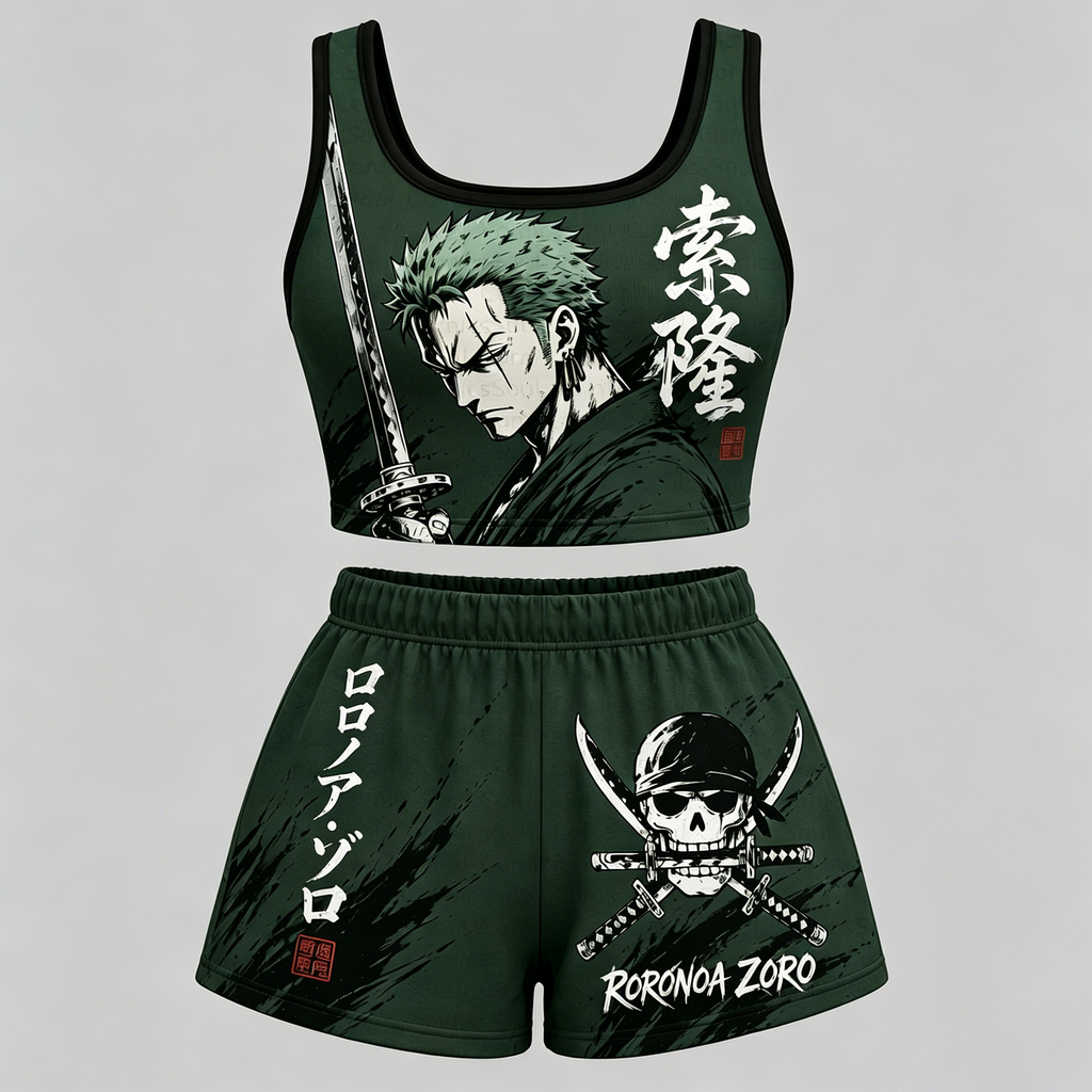 Animescollection One Piece Vest and shorts Two-Piece Set