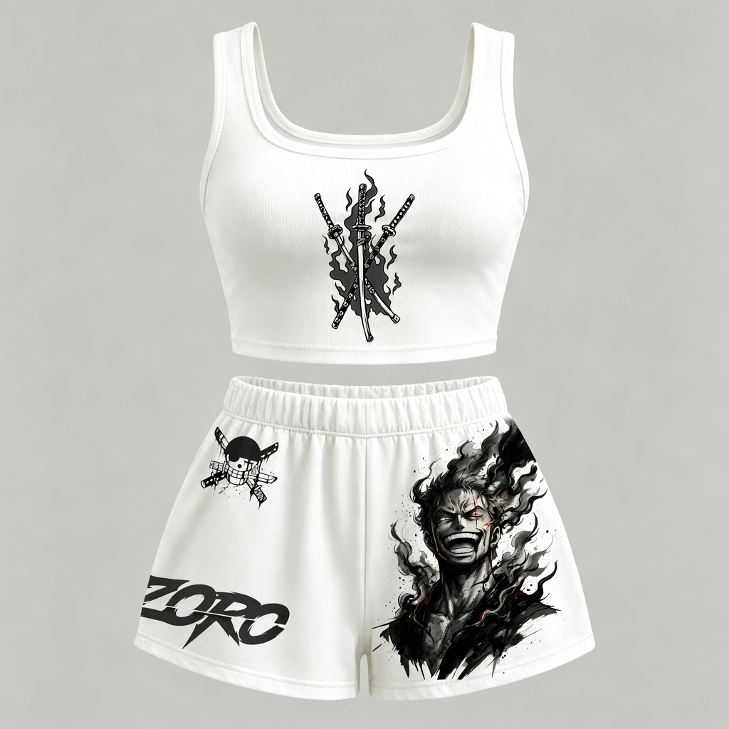Animescollection One Piece Vest and shorts Two-Piece Set