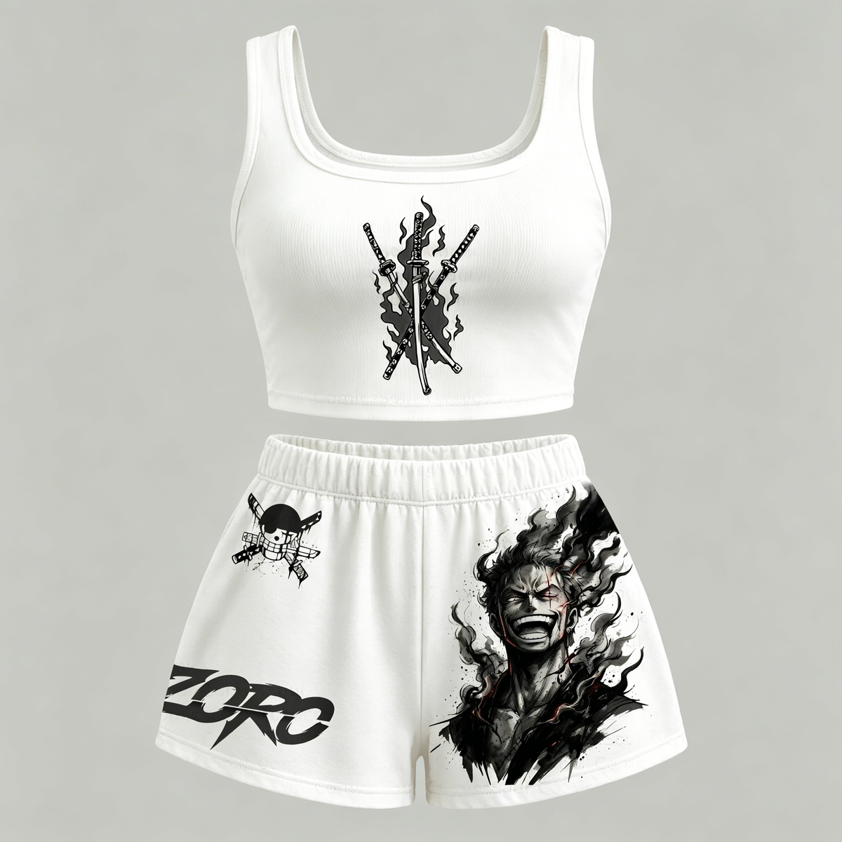 Animescollection One Piece Vest and shorts Two-Piece Set