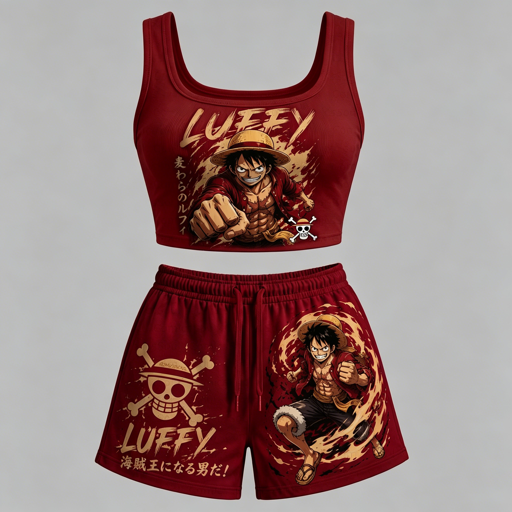 Animescollection One Piece Vest and shorts Two-Piece Set