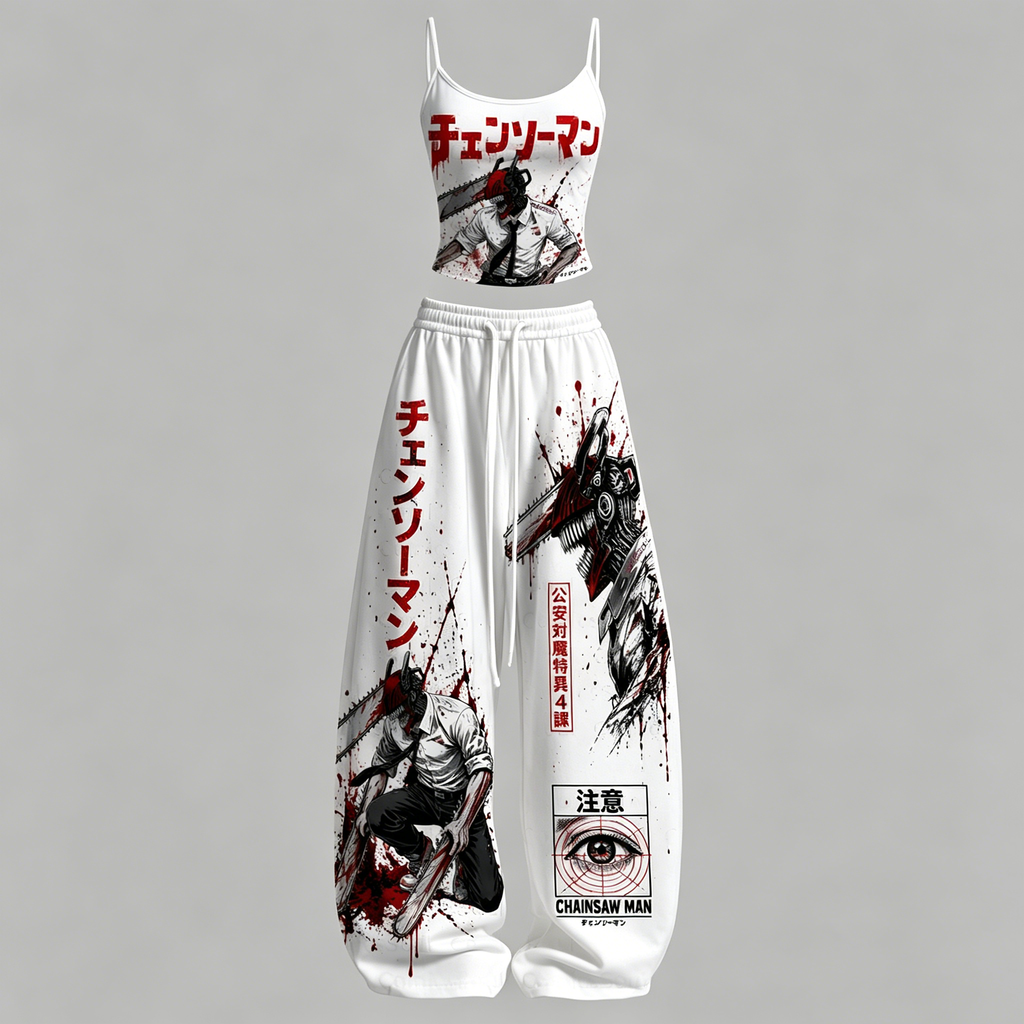 Chainsaw Man Top & Elasticated Trousers Two-Piece Set