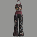 Demon Slayer Halter Crop Top + High Waist Flared Pants Matching 2-Piece Set