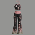 Demon Slayer Halter Crop Top + High Waist Flared Pants Matching 2-Piece Set