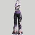 Demon Slayer Halter Crop Top + High Waist Flared Pants Matching 2-Piece Set