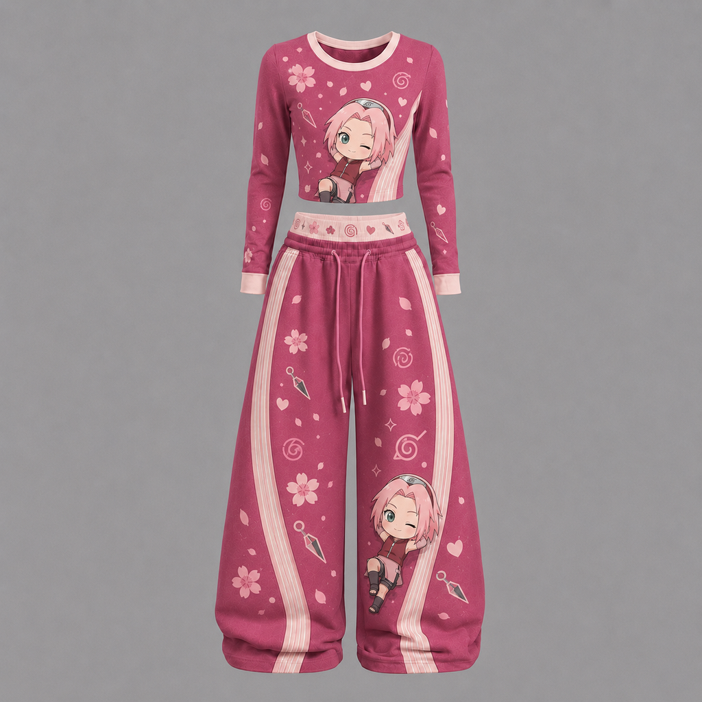 Naruto - Sakura-Long-sleeved double-layer stretch pants set